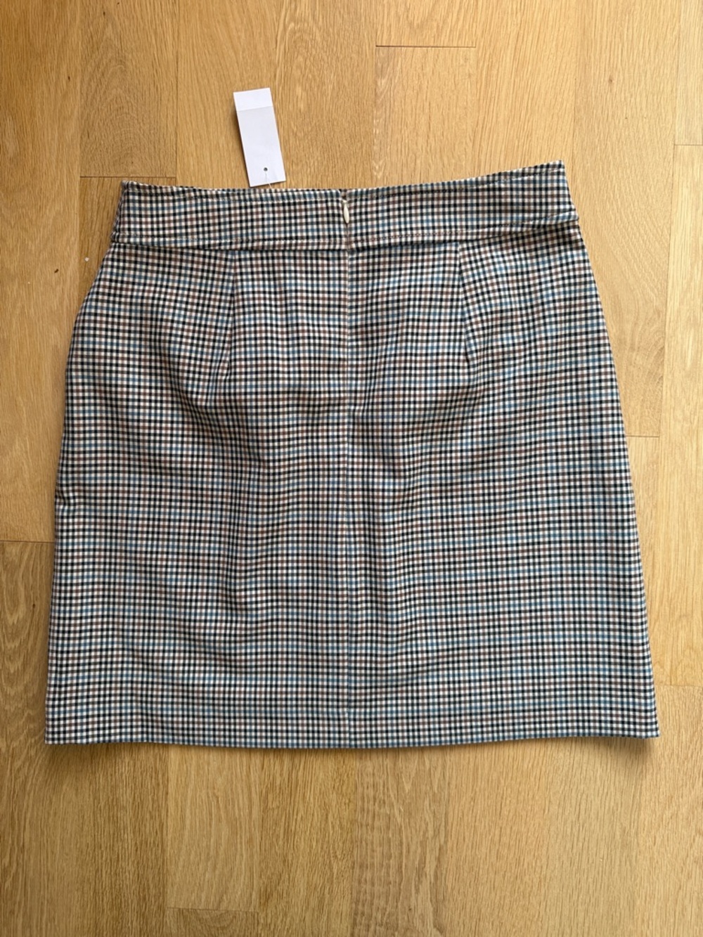 LOFT Mini Skirt in Black and Tan Houndstooth with Gold Buttons